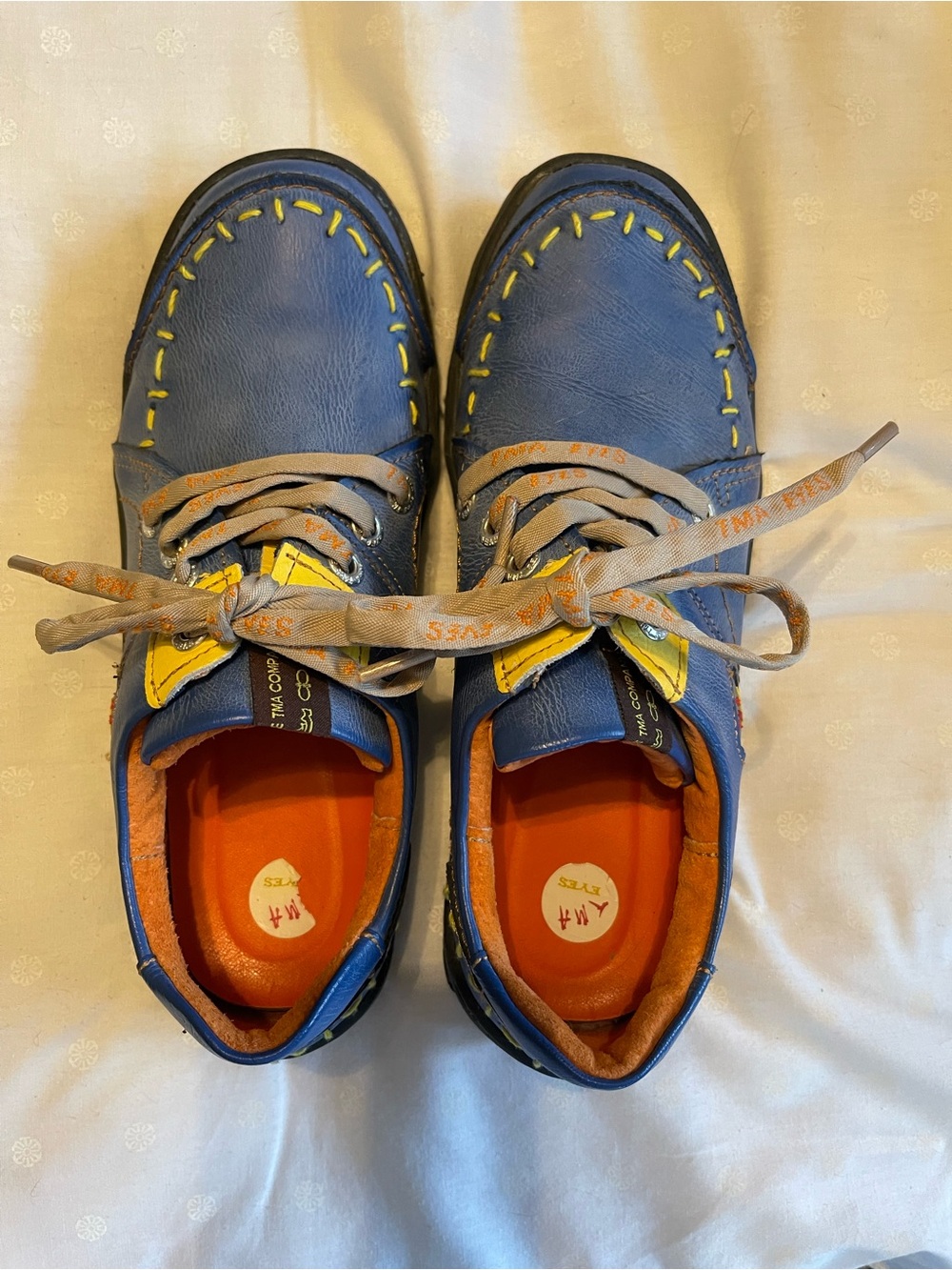 Funky Women’s NavyLeather Lace-Up Oxfords with Contrasting Yellow Stitching